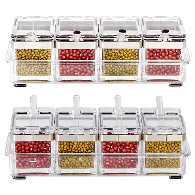 European acrylic seasoning box Stainless steel sealing ring transparent environmental condiment box suit kitchen supplies wholesale