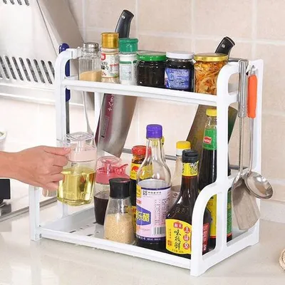 Double Kitchen Shelf Seasoning Supplies Storage Rack Plastic Multilayer Floor Rack Spice Rack