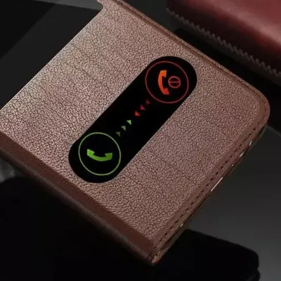 Clamshell leather phone protective leather case