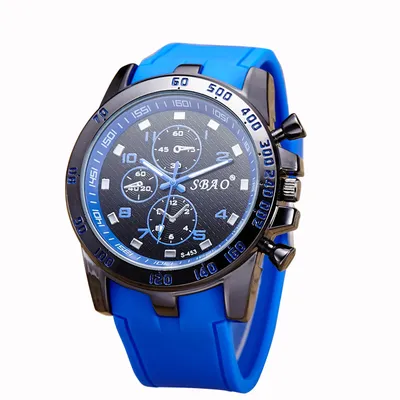 SBAO Silica Gel Watch Men's Fashion Watch Waterproof PU Belt Quartz Wrist Watch