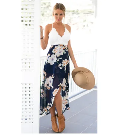Lace Panel Chiffon Dress