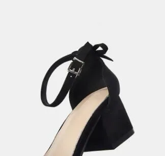 Mid-heeled Sandals Spring And Summer New Suede Bow Baotou Sandals With A Buckle With Thick Hollow Women's Shoes