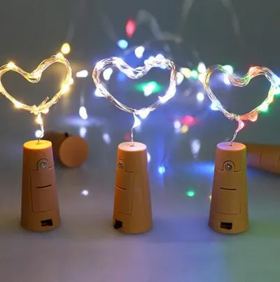 سلسلة أضواء زجاجات النبيذ بطول 2 متر و20 مصباح LED، زينة عيد الميلاد، سلك نحاسي، أضواء LED لتزيين حفلات الزفاف والمهرجانات
