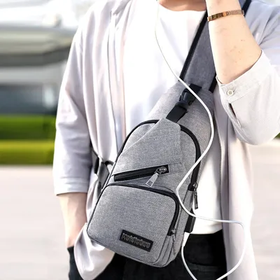 USB2021 Korean version of the new single shoulder bag male charging bag sports canvas men's chest bag outdoor cross bag