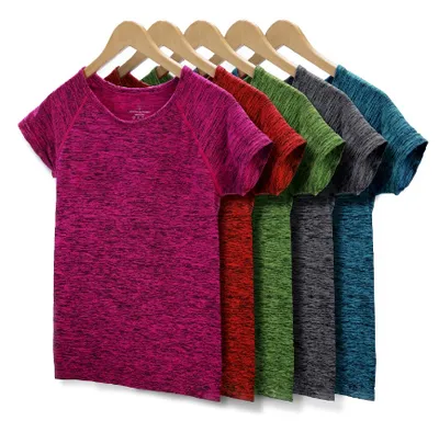 Women's sports short sleeves dyed sports t-shirt aerobics running fitness yoga clothes jackets quick-drying slim clothes