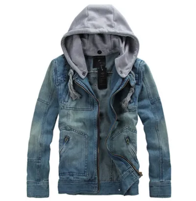 Fashion New Men's Casual Hooded Removable Denim Jacket Man's Cowboy Coat Large SizeM-5XL
