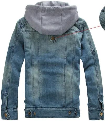 Fashion New Men's Casual Hooded Removable Denim Jacket Man's Cowboy Coat Large SizeM-5XL