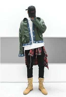 Two sides wearing OVERSIZE denim destruction wash old workmanship MA1 air force jacket Wu Yifan couple with the same paragraph