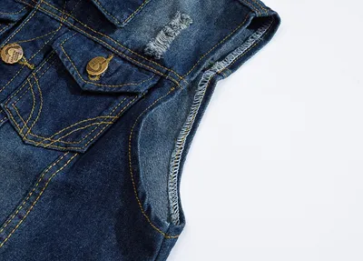 Personality men's denim vest male blue vest vest shoulder large size denim vest
