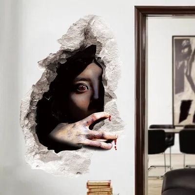 زينة هالوين ثلاثية الأبعاد، شاهد الخوف، ملصق شبح مكسور ملطخ بالدماء، زينة حفلة هالوين، اصنعها بنفسك ZM