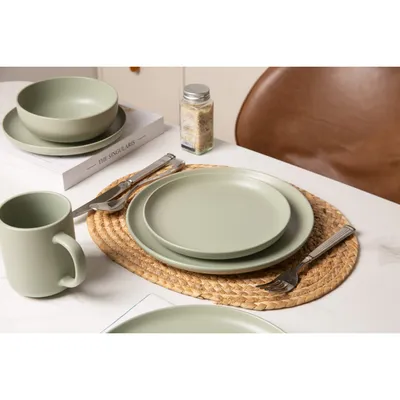 12-Piece Stoneware Dinnerware Sets With Mugs  Microwave & Dishwasher Safe  Non-Toxic Dinner Plates Bowls Set   Stackable Matte Glaze Kitchenware For 3