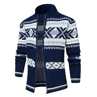 New Men's Jacquard Sweater Zipper Cardigan Long-sleeved Sweater