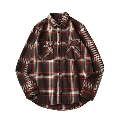 Men's Long Sleeve Retro Thick Brushed Plaid Shirt