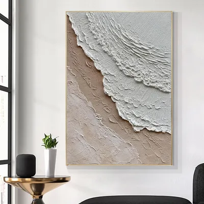 Modern Ocean Waves Abstract Hand-Painted Texture Oil Painting On Canvas Sea Wave Landscape Wabi-Sabi Style Wall Arts Decor Picture No Framed