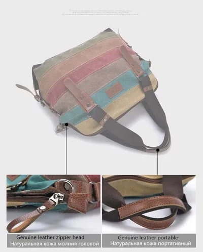 KVKY Brand Fashion Canvas Bag Brand Women Handbag Classic Patchwork Casual Female Shoulder Bags Striped Rainbow Purse Pouch