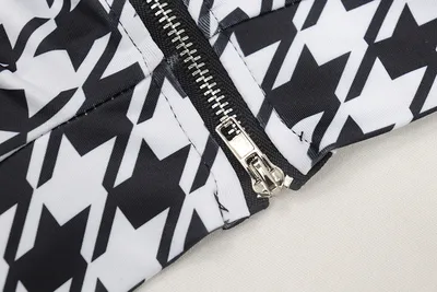 Houndstooth Print Zip Stand Collar Long Sleeve Skinny Hip Lift Jumpsuit