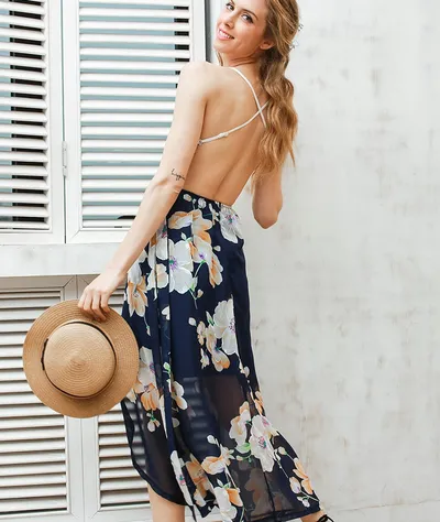 Lace Panel Chiffon Dress