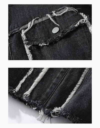 Men's Loose And Casual High Street Frayed Denim Jacket