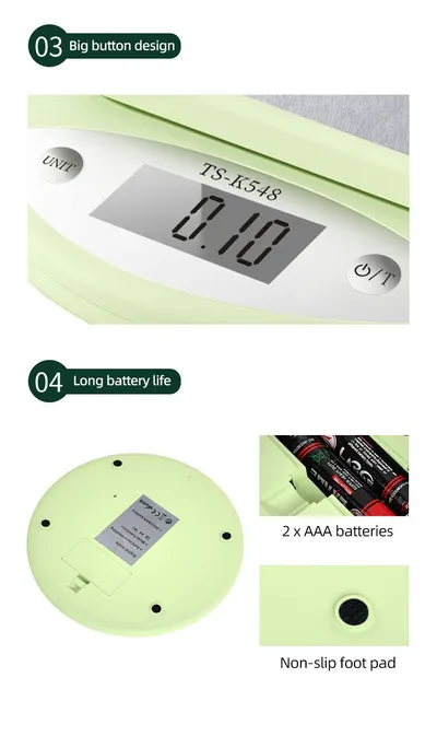 Kitchen Scale 5kg Weight Grams Digital Balance Precision Accurate Green Electronic LCD Food Baking Portable Scale