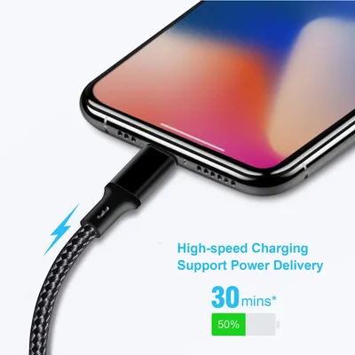 150cm 180cm USB Charging Cable A Pple MFi Certified, Nylon Braided Jacket,Black Premium Series
