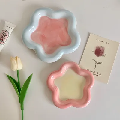 Ins Cream Chubby Cute Flower Creative Breakfast Plate Ceramic Plate