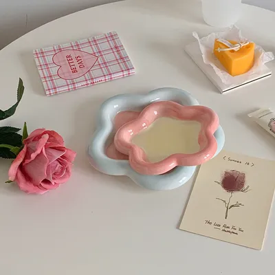 Ins Cream Chubby Cute Flower Creative Breakfast Plate Ceramic Plate
