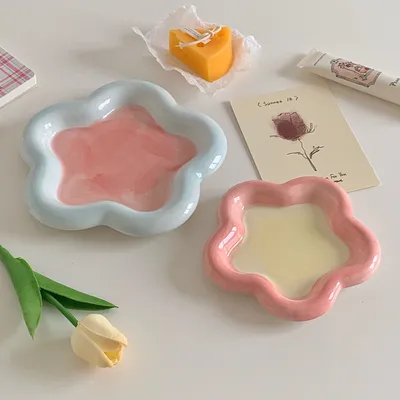 Ins Cream Chubby Cute Flower Creative Breakfast Plate Ceramic Plate