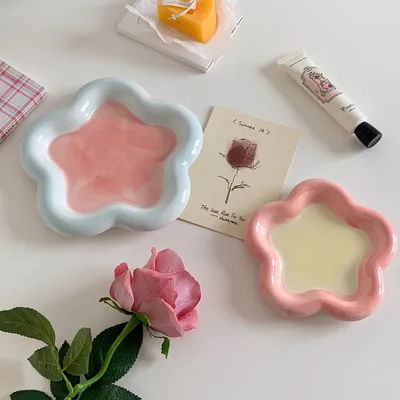 Ins Cream Chubby Cute Flower Creative Breakfast Plate Ceramic Plate