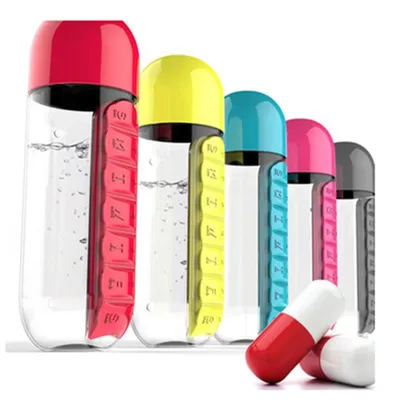 Outdoor Portable Water Bottle One Week Use Medicine Box Cup