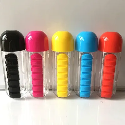 Outdoor Portable Water Bottle One Week Use Medicine Box Cup