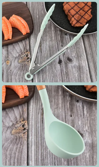 Wooden Handle Silicone Kitchenware 12-Piece Non-Stick Spatula Kitchen Tool Cooking Spatula Spoon Baking Set