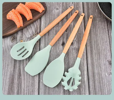 Wooden Handle Silicone Kitchenware 12-Piece Non-Stick Spatula Kitchen Tool Cooking Spatula Spoon Baking Set