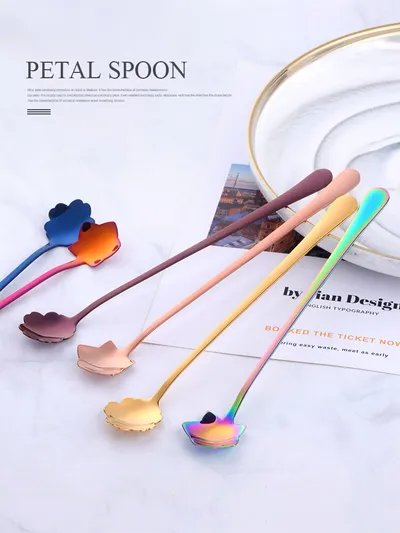 Stainless Steel Sunflower 304 Color Titanium Plated Lace Spoon