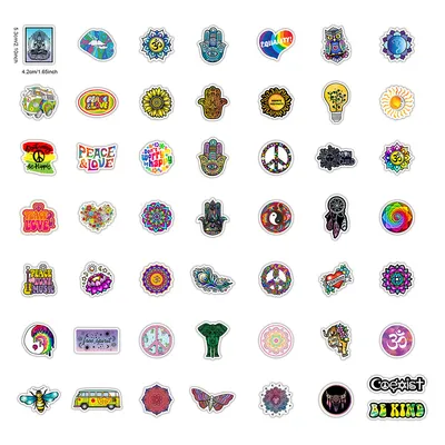50 Retro Hippie Stickers Love And Peace Motorcycle Laptop Suitcase Skateboard DIY Diary Stationery PVC Waterproof Stickers 9 Orders