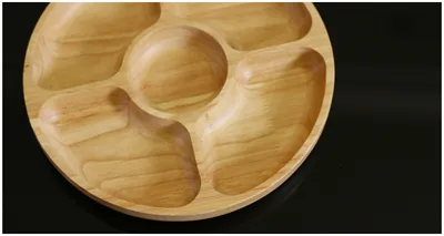 Rubber Wood Five-Grid Wooden Plate Snack Plate Household Features