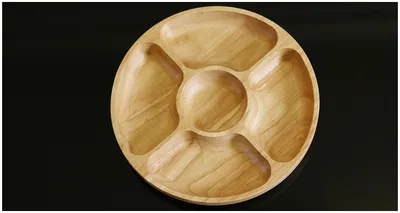 Rubber Wood Five-Grid Wooden Plate Snack Plate Household Features