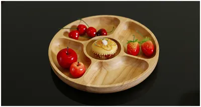 Rubber Wood Five-Grid Wooden Plate Snack Plate Household Features