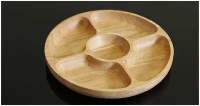 Rubber Wood Five-Grid Wooden Plate Snack Plate Household Features