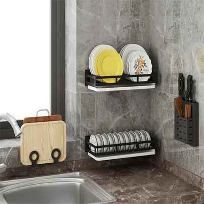 Kitchen Organizer And Storage Bowl Plate Knife Storage Black Dish Drain Rack Corner Shelf