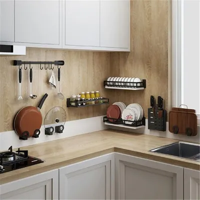 Kitchen Organizer And Storage Bowl Plate Knife Storage Black Dish Drain Rack Corner Shelf