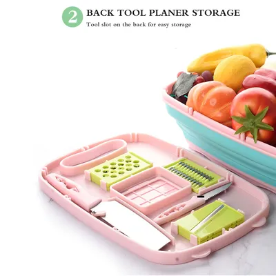 Anti-Overflow Groove Kitchen Chopping Board 9 In 1 Foldable Drainage Basket Multifunction Safety Cutting Board Set