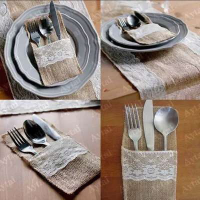 Burlap tableware bag