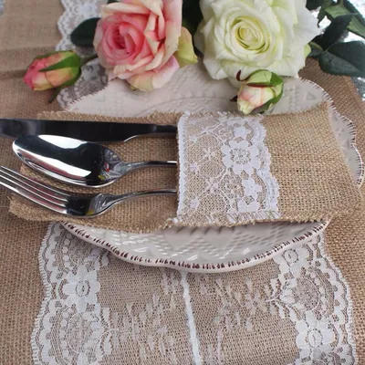 Burlap tableware bag