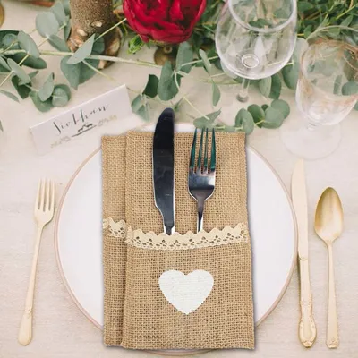 Burlap tableware bag