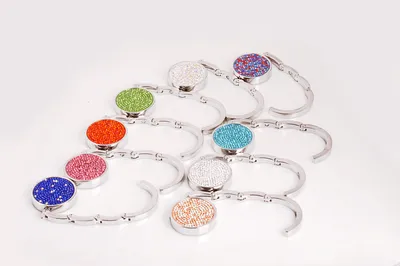 Bag Table Hook Fashion Outdoor Portable Foldable Round Shiny Diamond Purse Handbag Bag Table Hook Hanger Key Bag Hanger