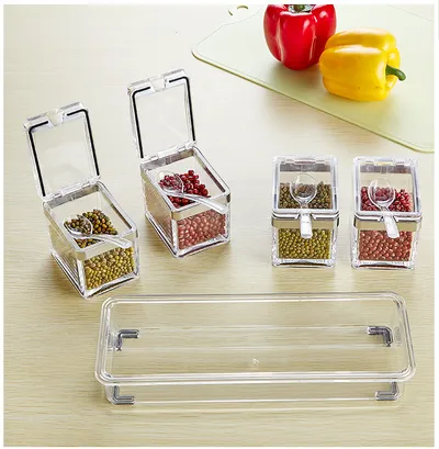 European acrylic seasoning box Stainless steel sealing ring transparent environmental condiment box suit kitchen supplies wholesale