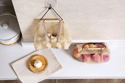 Polyester Mesh Kitchen Storage Bag Portable Net Bag Shopping Bag Home Storage Wall Shelves Kitchen Accessories