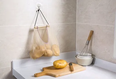 Polyester Mesh Kitchen Storage Bag Portable Net Bag Shopping Bag Home Storage Wall Shelves Kitchen Accessories