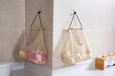 Polyester Mesh Kitchen Storage Bag Portable Net Bag Shopping Bag Home Storage Wall Shelves Kitchen Accessories