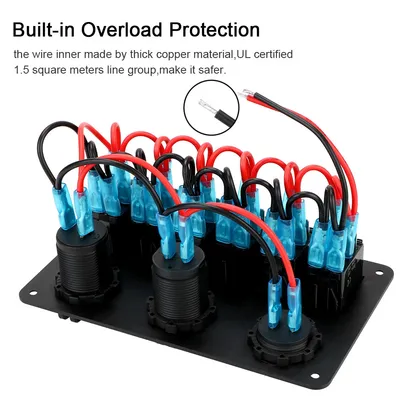 لوحة مفاتيح كهربائية للسيارات والقوارب، بستة مفاتيح تشغيل/إيقاف، مزودة بمؤشرات LED، وفولتميتر رقمي، ومنفذي USB، تعمل بجهد 12/24 فولت تيار مستمر، مقاومة للماء